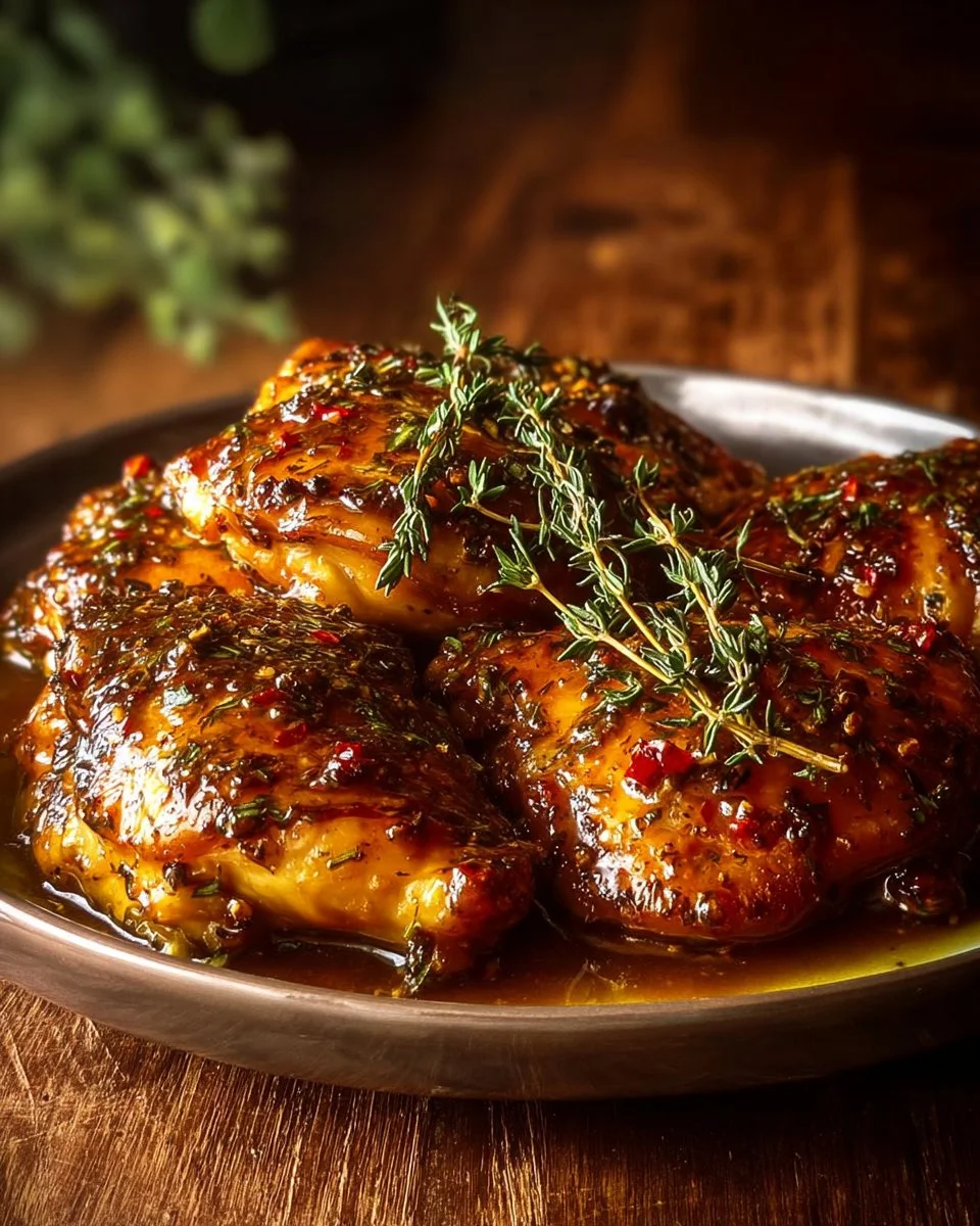 Baked honey dijon chicken served with vegetables on a plate