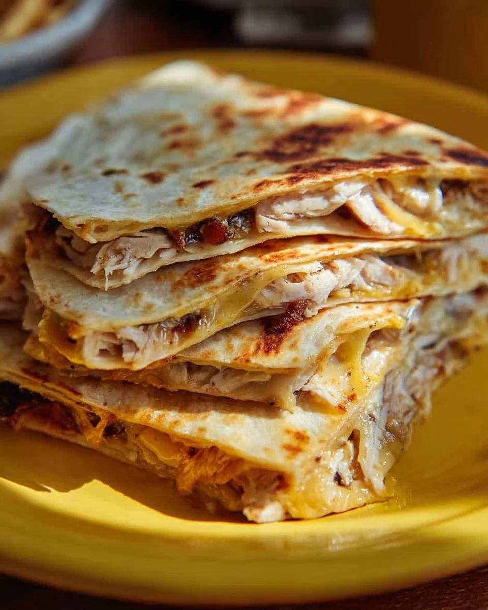 Delicious easy chicken quesadilla served with salsa and toppings