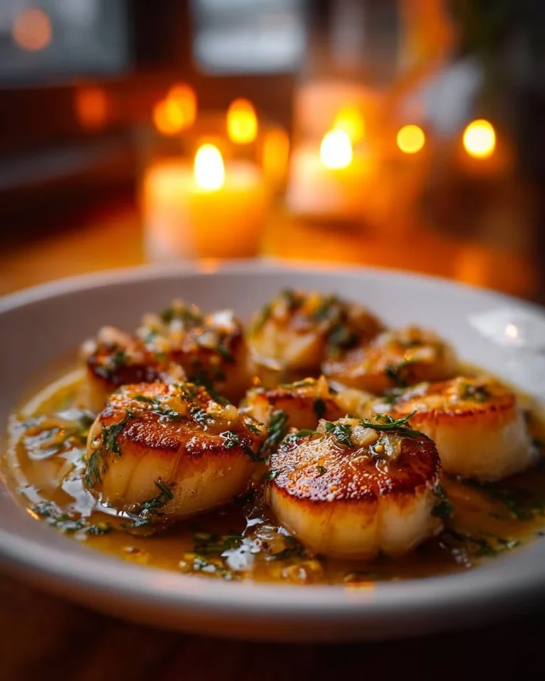 Delicious garlic butter baked scallops served in a dish