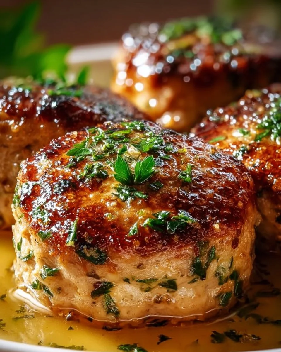Garlic Parmesan Chicken Meatloaf garnished with parsley on a plate
