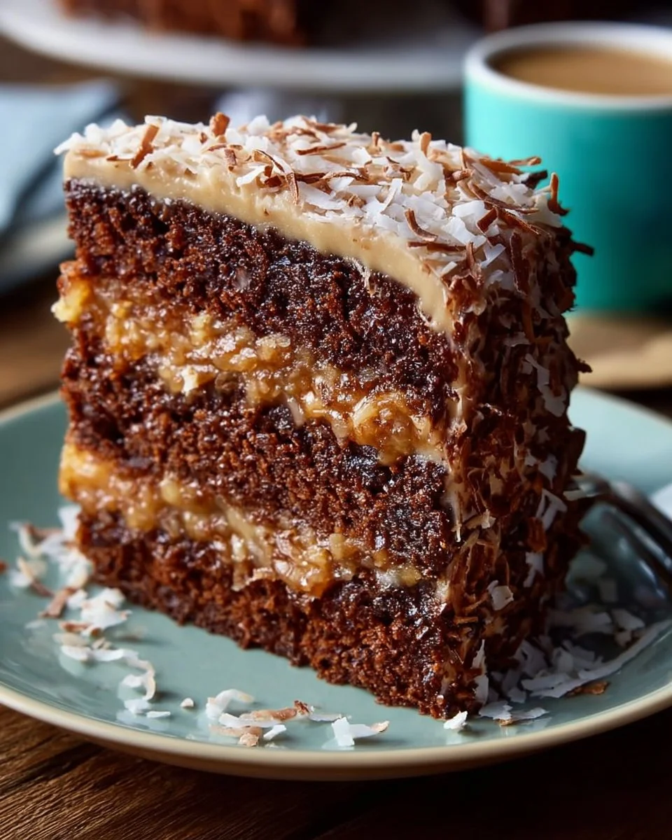 Delicious German Chocolate Cake with Coconut Pecan Frosting