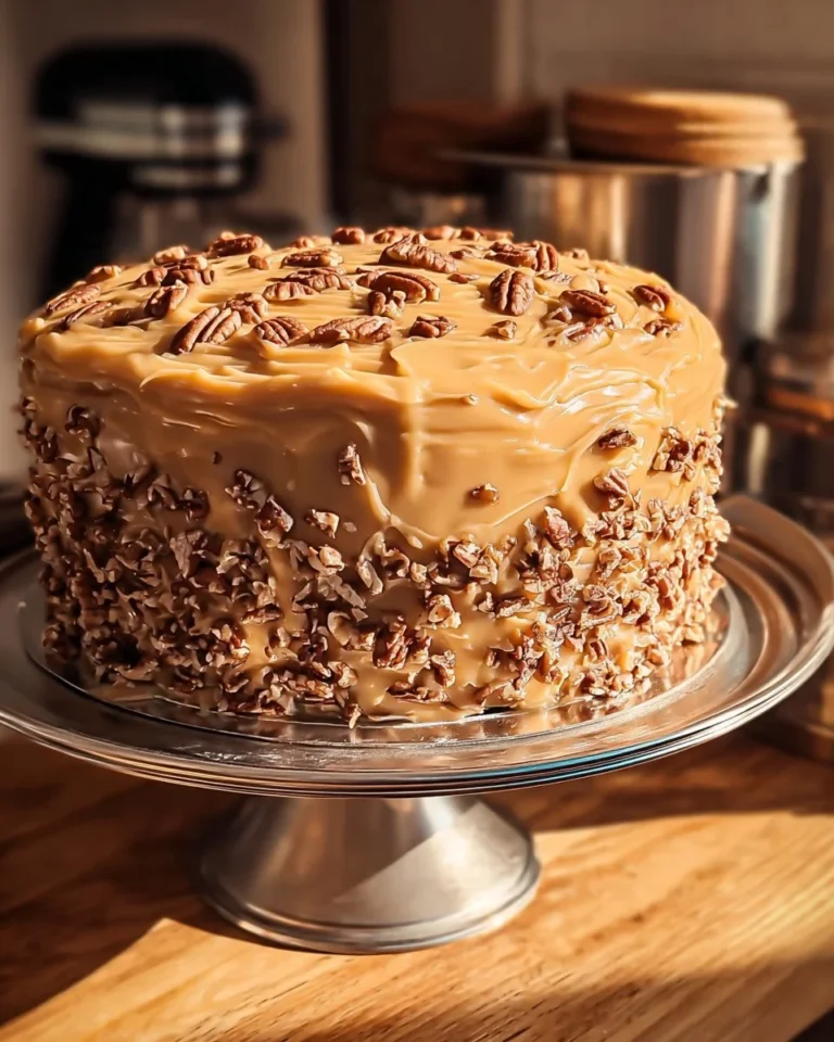 Slice of decadent German Chocolate Pound Cake on a plate