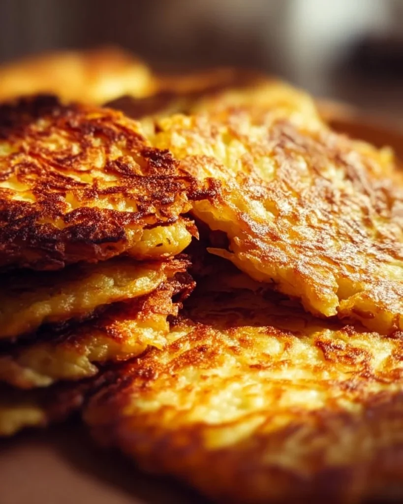 Delicious German potato pancakes served with sour cream and herbs.