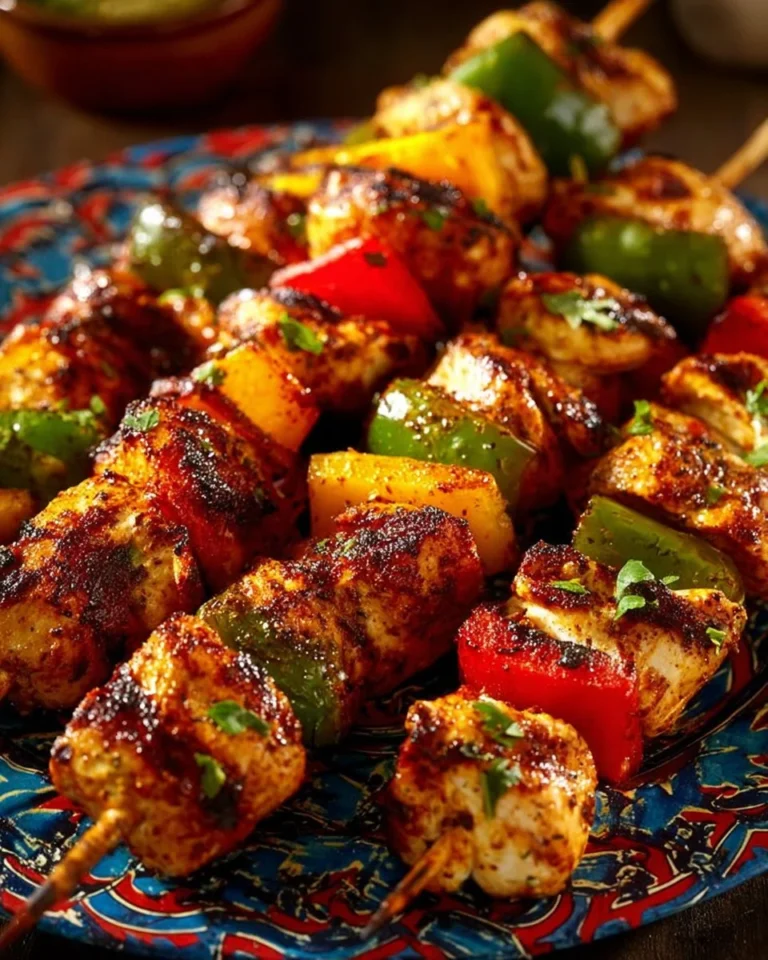 Delicious grilled Mexican chicken skewers on a serving platter