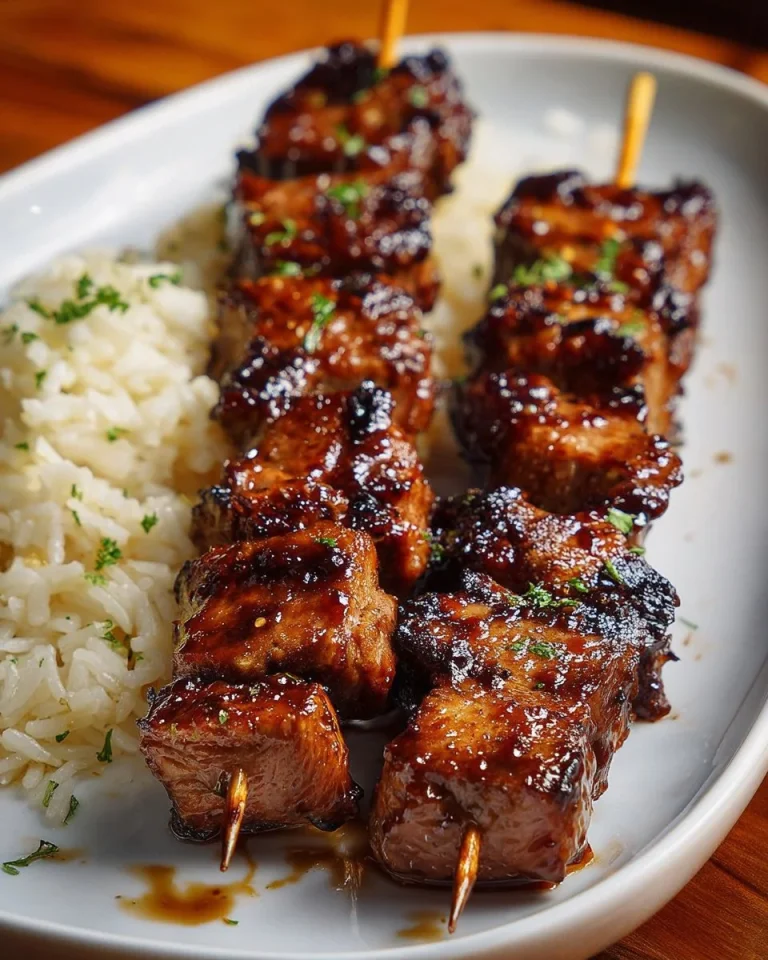 Delicious grilled Thai coconut chicken skewers served on a platter