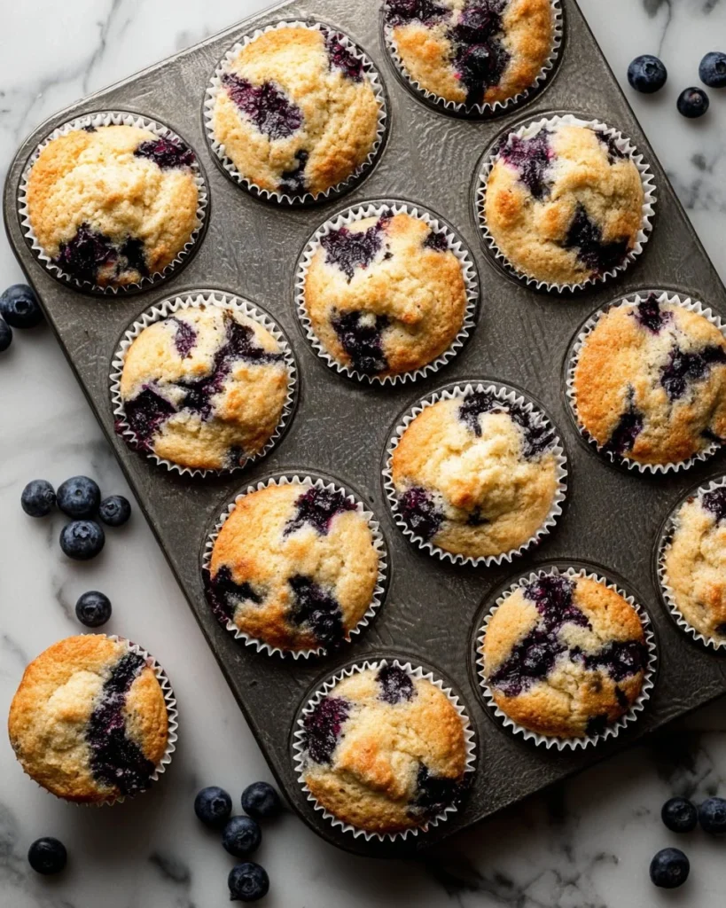 Fresh homemade blueberry protein muffins on a wooden table