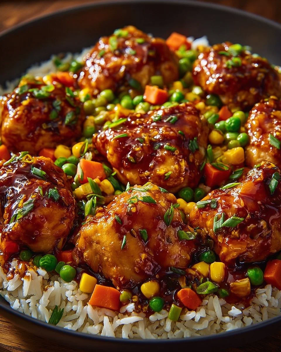 Honey BBQ Chicken Rice Skillet with colorful vegetables and seasonings