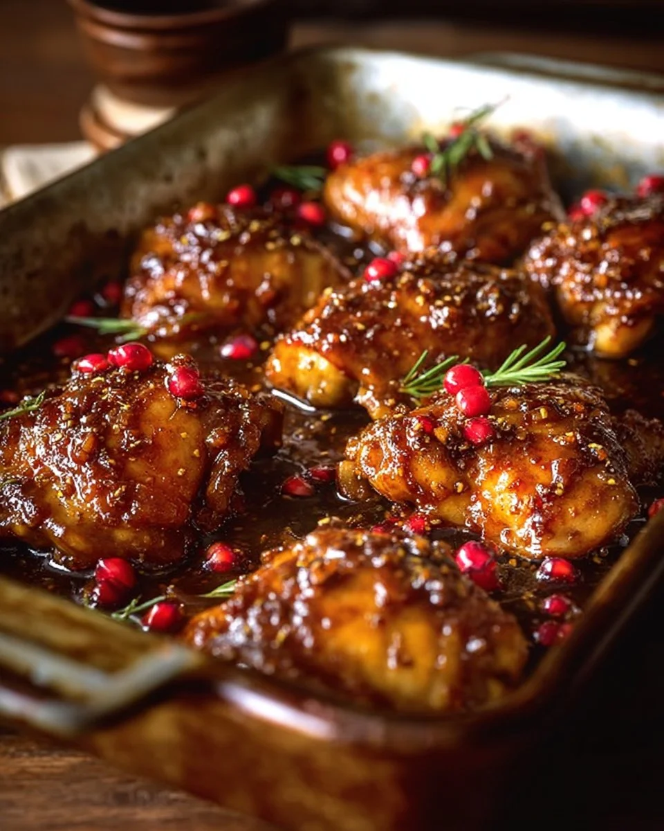 Honey Garlic Chicken Thighs garnished with herbs on a serving plate