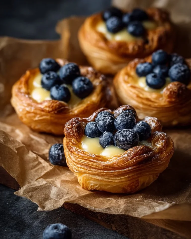 Delicious Lemon Blueberry Cream Cheese Danish pastry with vibrant blueberries and lemon zest.