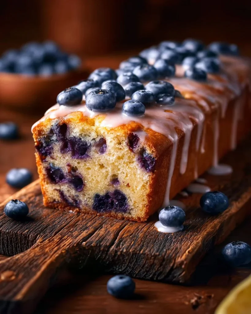 Delicious homemade lemon blueberry loaf with fresh blueberries and lemon zest.