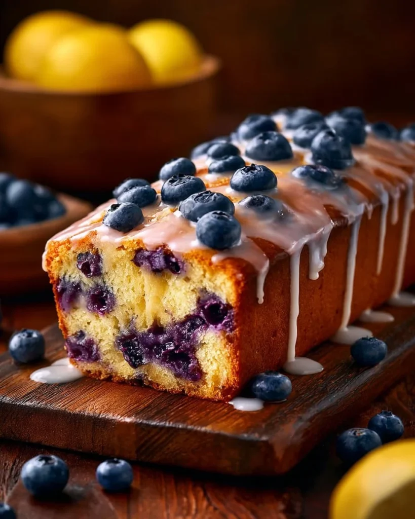 Delicious Lemon Blueberry Loaf with fresh blueberries and lemon glaze