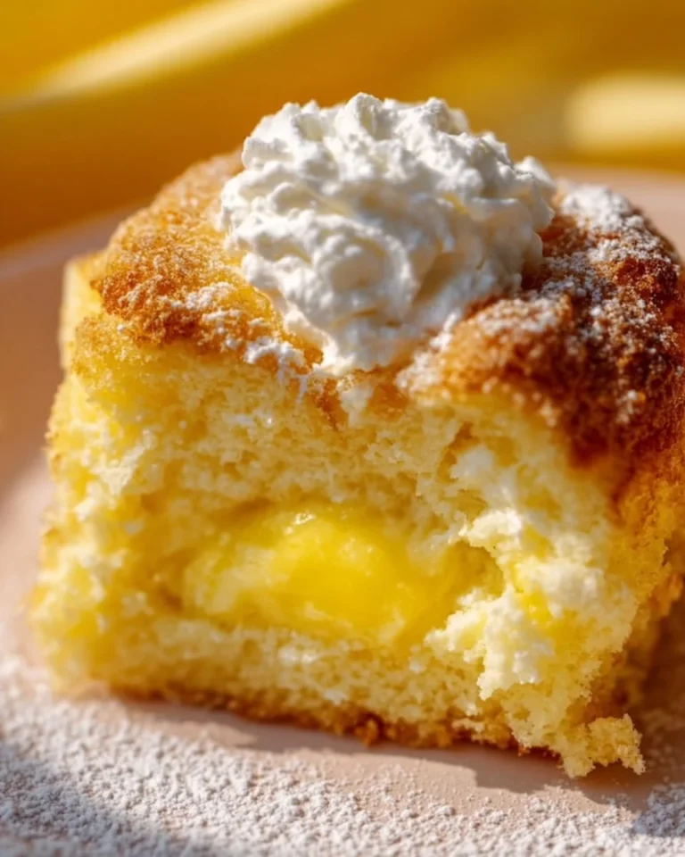 Lemon cream cheese dump cake topped with frosting and lemon slices