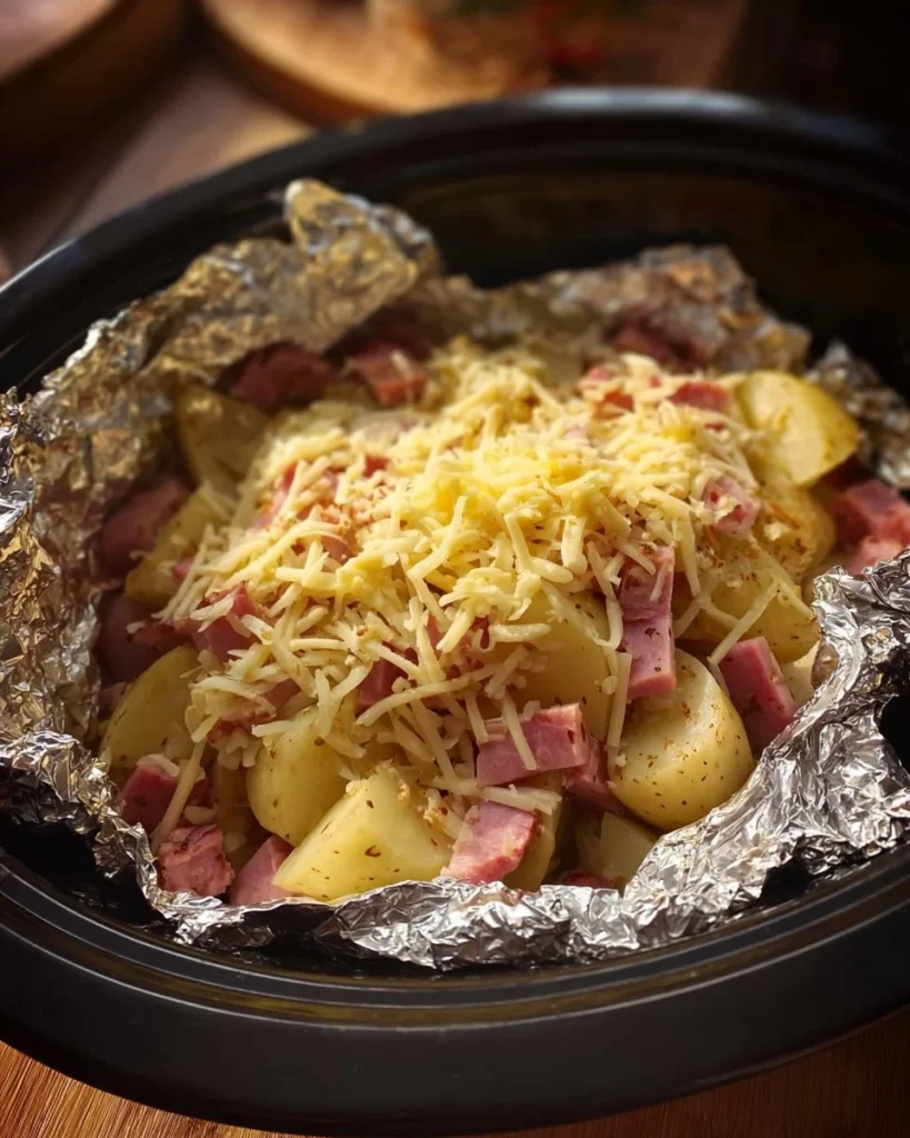 Delicious loaded potatoes topped with cheese, bacon, and sour cream.