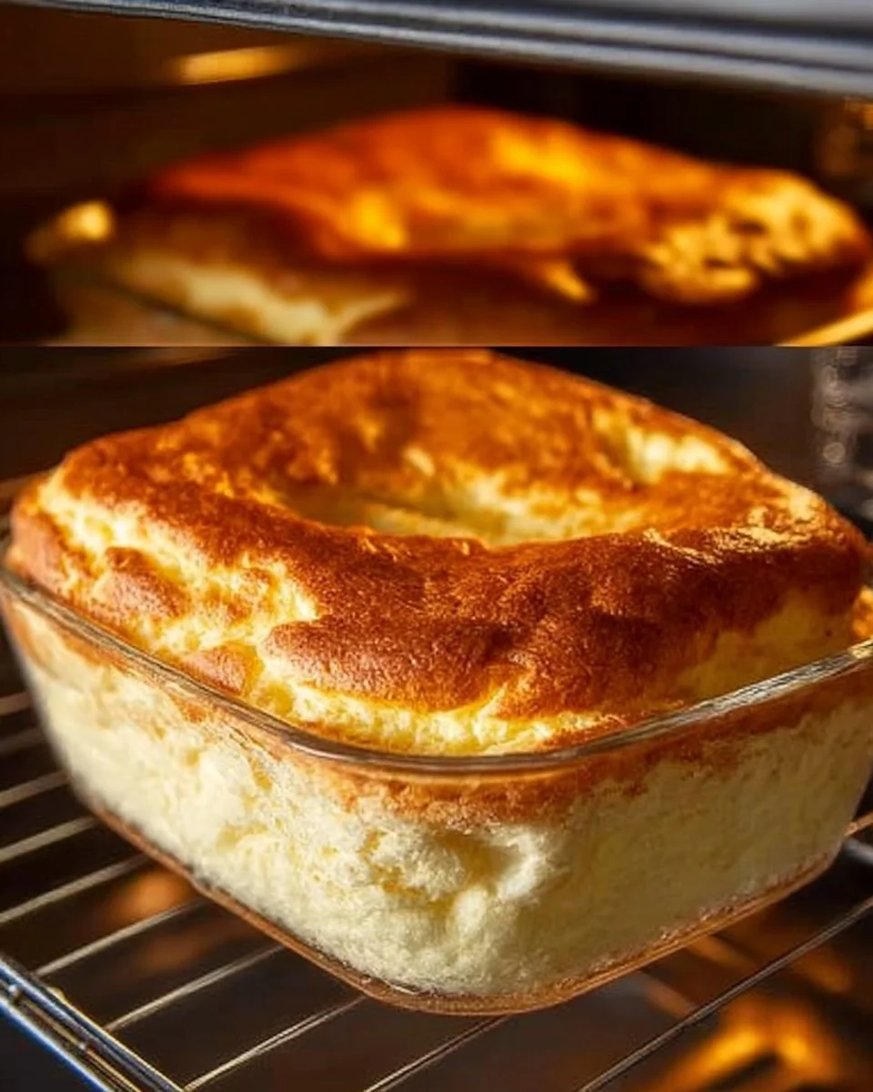 Slice of Magic Custard Cake with layers of custard and soft cake texture