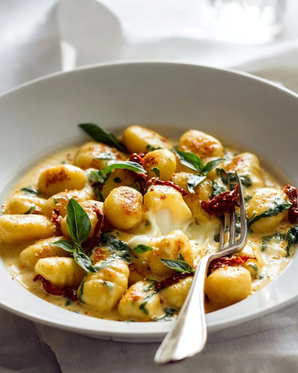 Delicious Marry Me Gnocchi topped with creamy burrata cheese