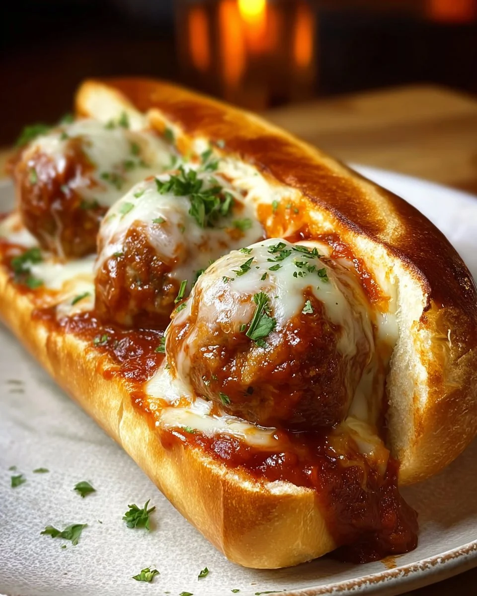 Delicious meatball grinder sandwich with marinara sauce and mozzarella cheese