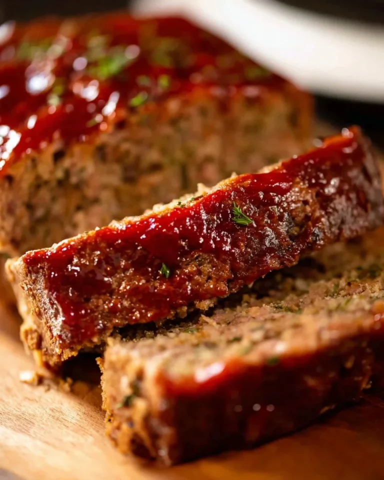 Delicious meatloaf served with mashed potatoes and green beans