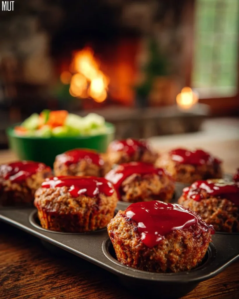 Mini meatloaf baked in a muffin tin for easy serving