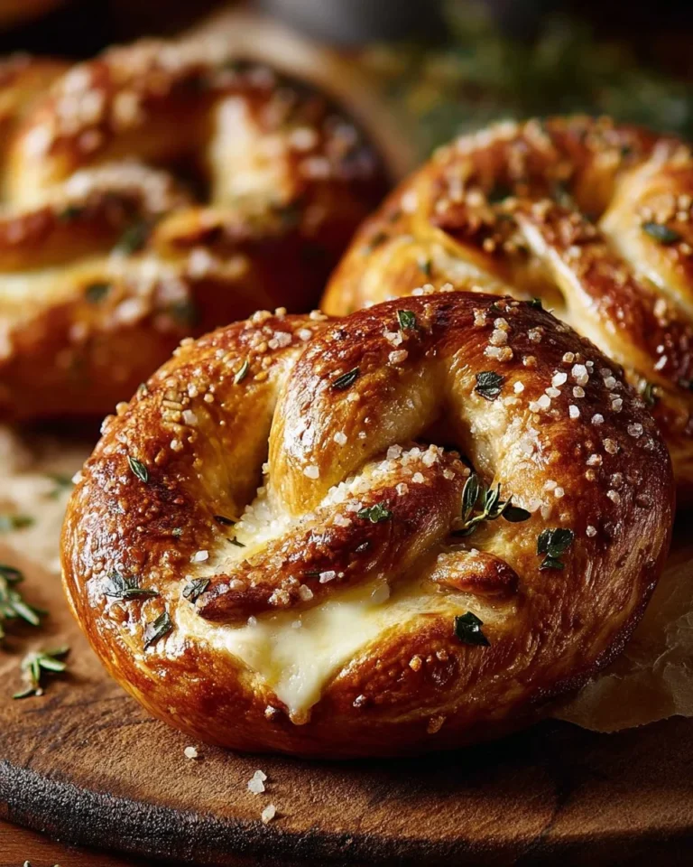Delicious mozzarella stuffed soft pretzels, golden brown and gooey inside