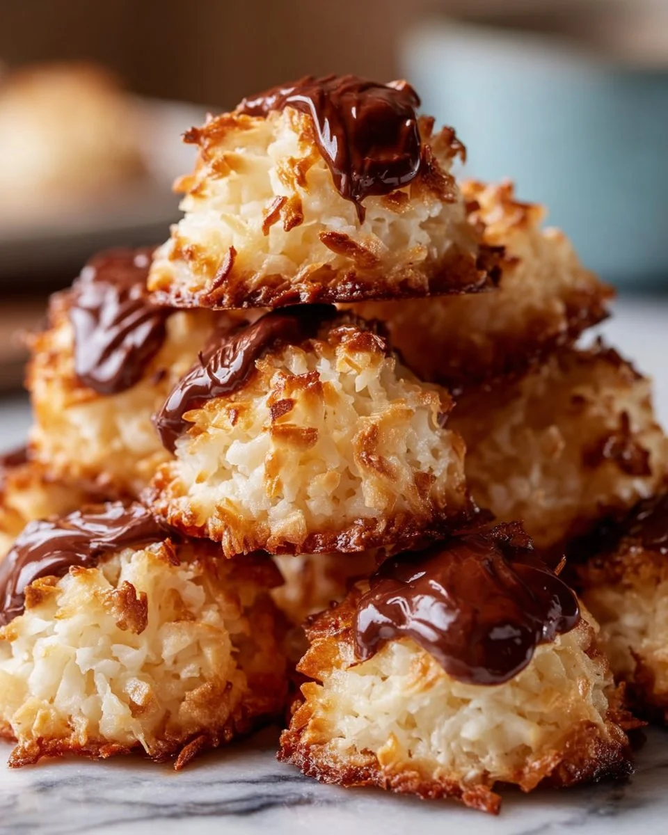 No bake salted caramel coconut macaroons arranged on a plate