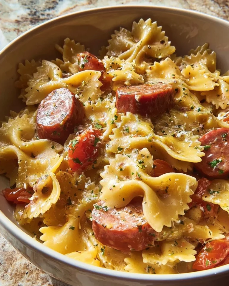 Pasta with Smoked Sausage served in creamy tomato sauce