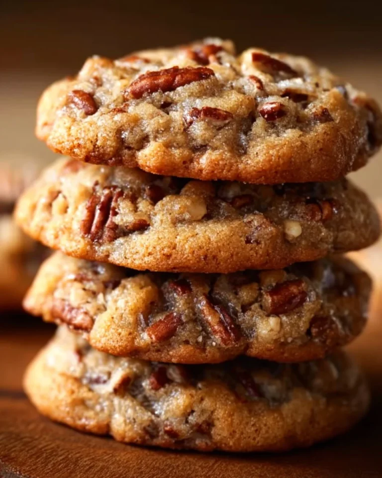 Pecan pie cookies topped with nuts and caramel drizzle