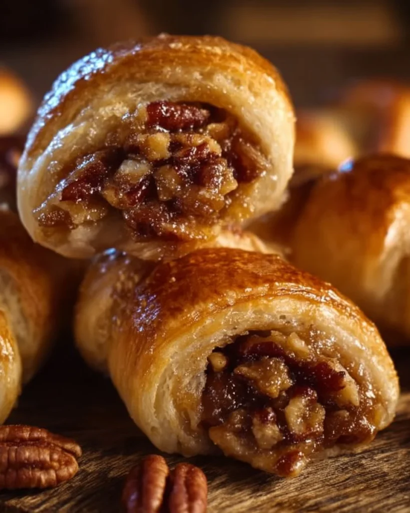 Delicious Pecan Pie Crescents with a golden pastry crust and pecan filling.