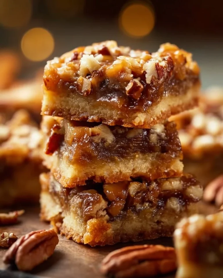 Pecan pie magic cookie bars with chocolate shortbread crust on a plate