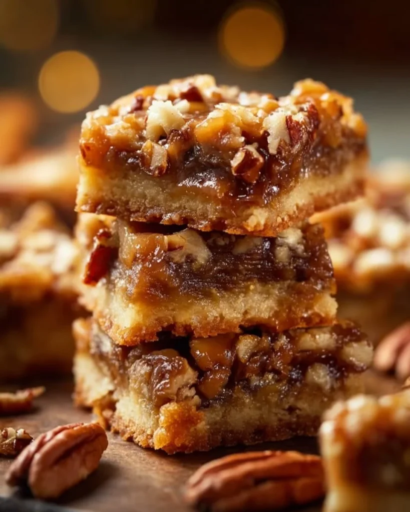 Delicious pecan pie magic cookie bars with chocolate shortbread crust