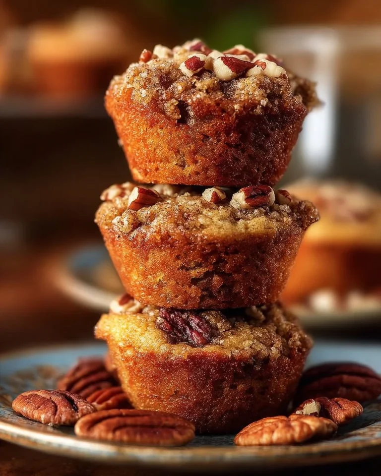 Delicious homemade pecan pie muffins with a golden crust and pecan topping