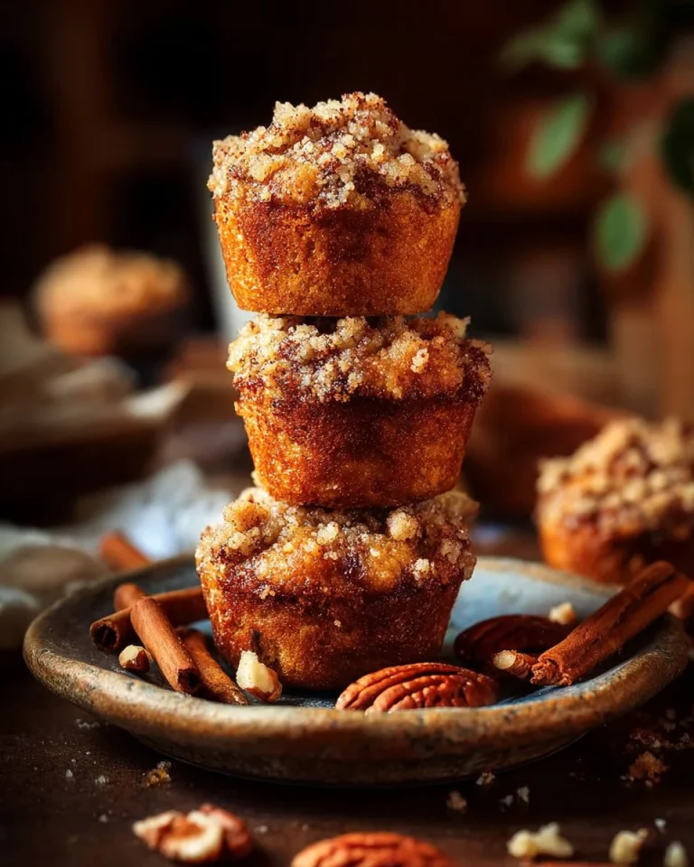 Delicious pecan pie muffins topped with chopped pecans and caramel glaze.