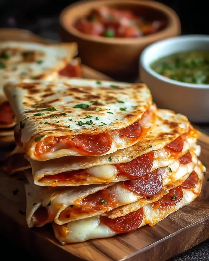 Delicious Pepperoni Pizza Quesadillas served on a plate.