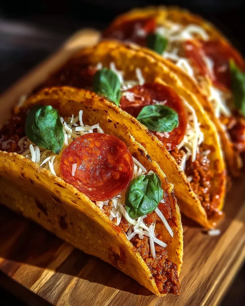 Pepperoni Tacos Pizza topped with spicy sliced pepperoni and melted cheese