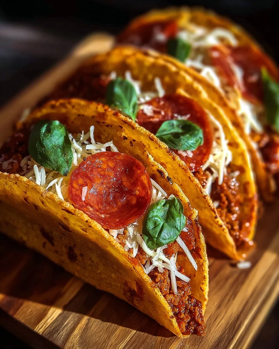 Pepperoni Tacos Pizza topped with spicy sliced pepperoni and melted cheese