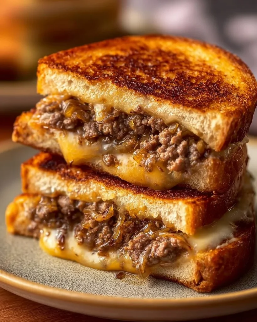 Delicious homemade patty melts with juicy beef and melted cheese