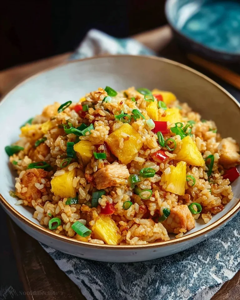 Dish of Pineapple Chicken Rice served in a bowl with garnish