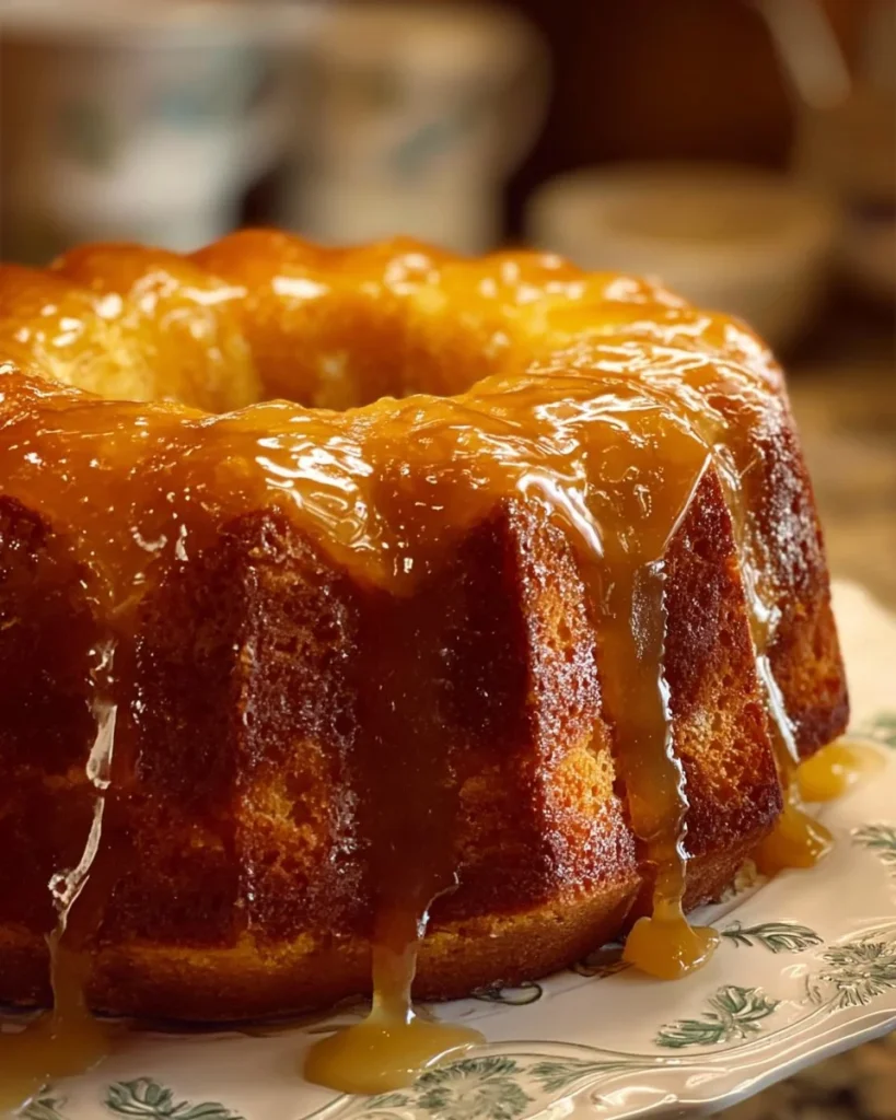 Delicious slice of homemade Pineapple Pound Cake on a plate with pineapple slices