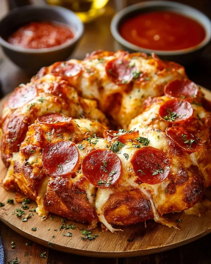 Delicious Pizza Monkey Bread Pepperoni served with dipping sauce