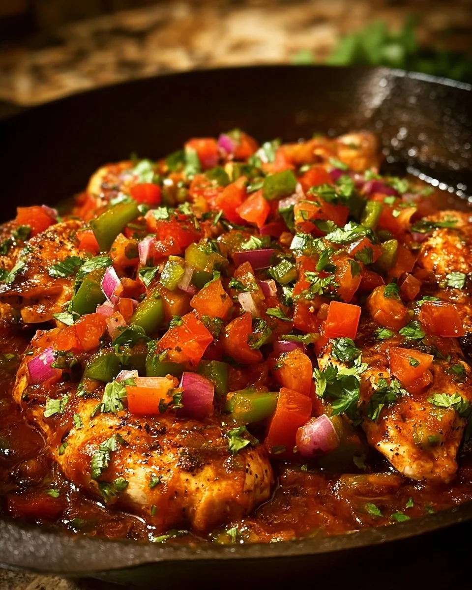 Delicious salsa chicken served with fresh toppings and a side of rice.