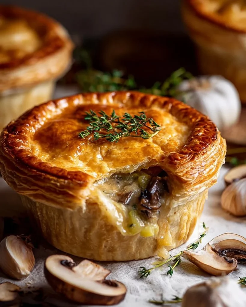 Savory mini pies with Gruyère cheese and herb-infused filling, delicious appetizer.