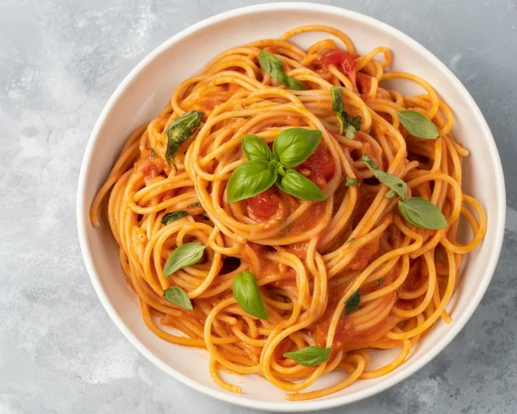 A bowl of pasta illustrating how eating pasta makes you happier.