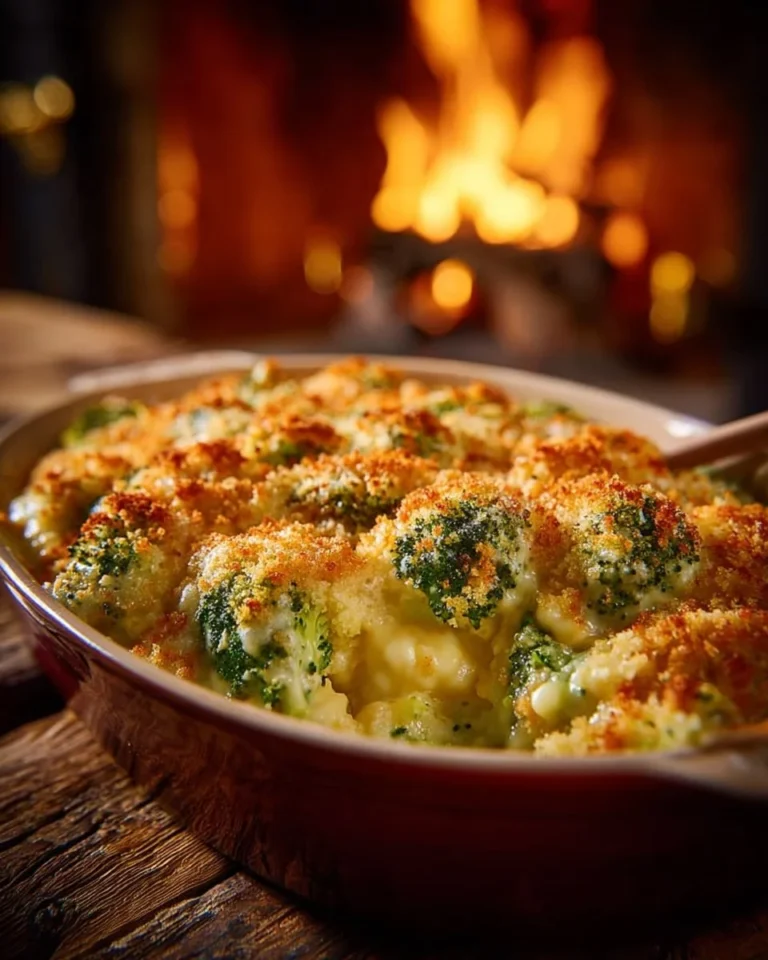 Delicious Chicken Broccoli Rice Casserole served in a baking dish