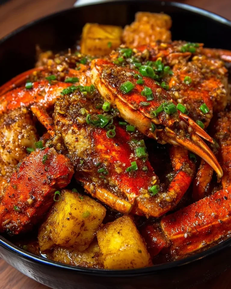 A delicious seafood boil with shrimp, crab, corn, and potatoes served in a pot.