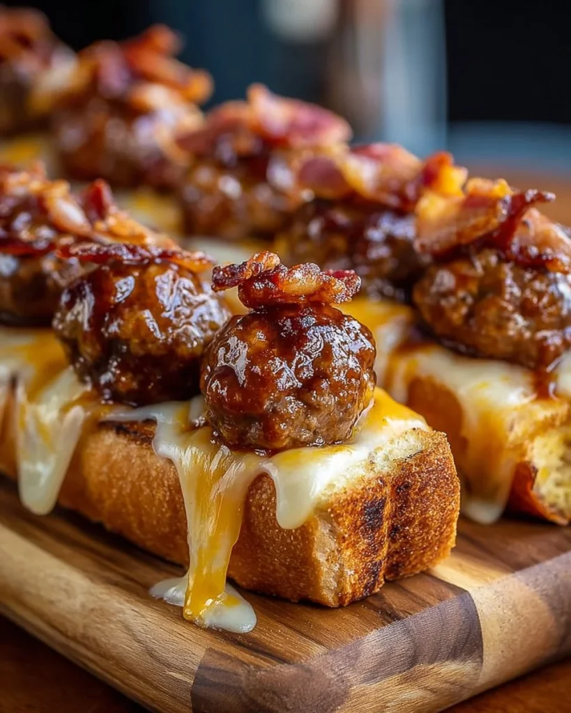 Delicious Bourbon BBQ Meatball Subs served with crispy bread and fresh toppings