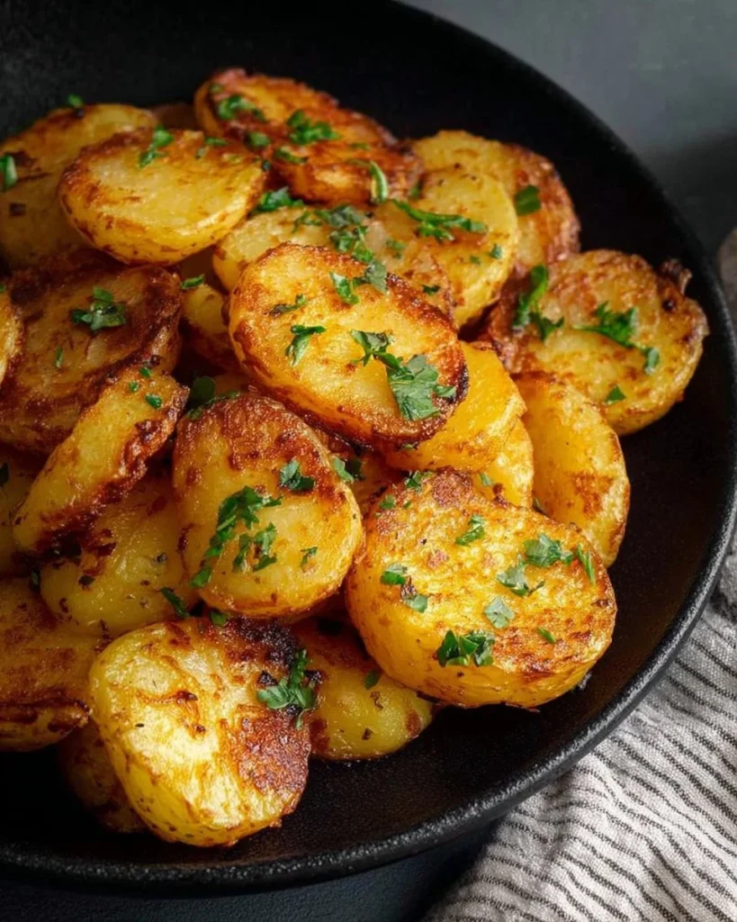 Crispy sliced potatoes cooked in the air fryer