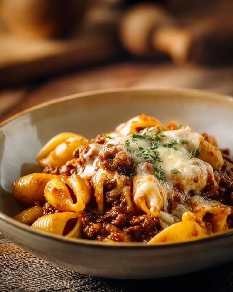Bowl of Sloppy Cheeseburger Pasta with cheese and ground beef