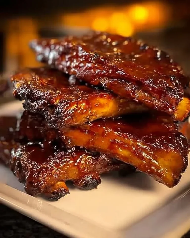 Delicious slow cooker barbequed beef ribs served on a platter