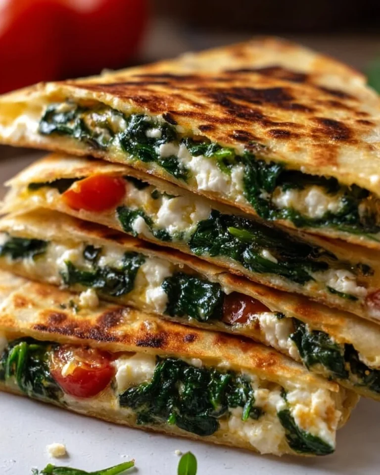 Spinach and feta quesadillas cooked to perfection, ready to be served.