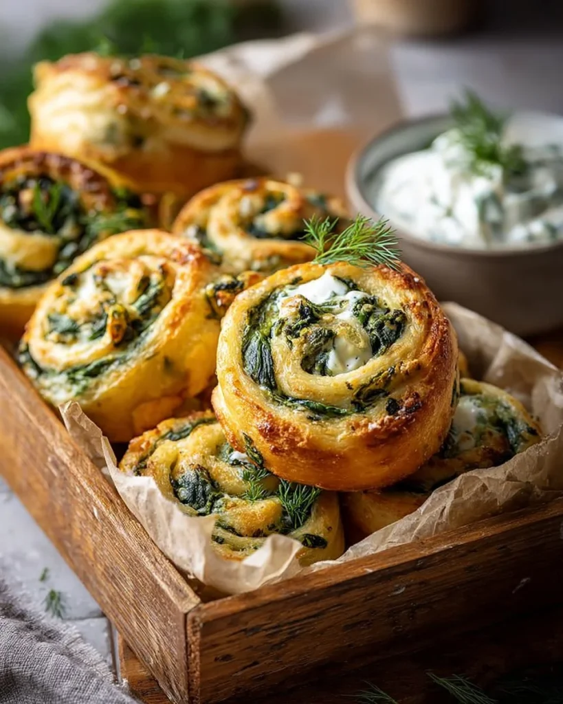 Golden Spinach Feta Pastry Rolls filled with spinach and feta cheese