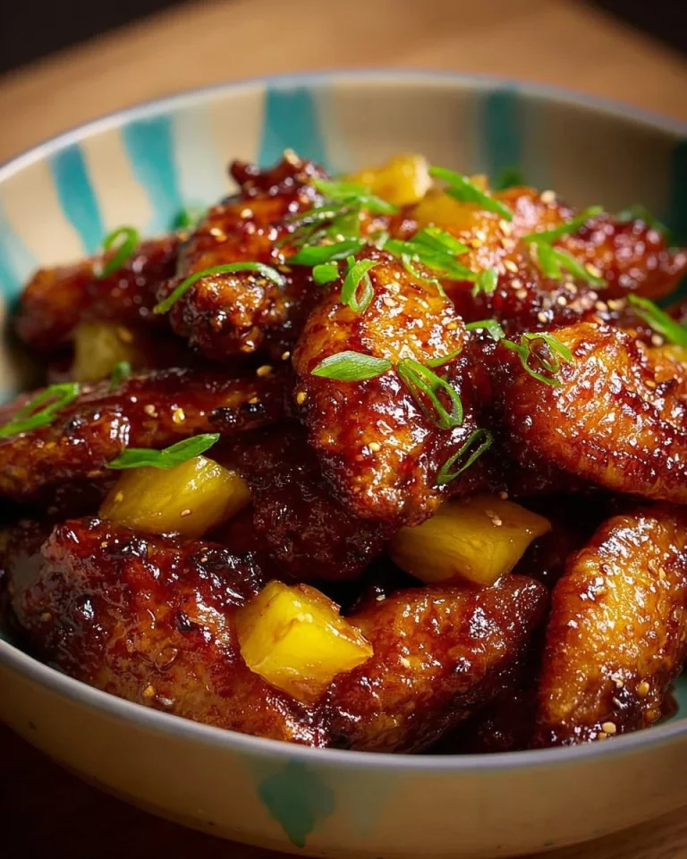 Delicious sticky pineapple glazed wings served as a tasty appetizer.